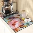 thumbnail image 5 of Coffee Mat for Countertops, Watercolor Painting Flower Dish Drying Mat 2 Pcs for Kitchen Coffee Bar Accessories, Coffee Maker Espresso Machine Dish Rack Hide Stain Rubber Backed 12x19in, 5 of 6
