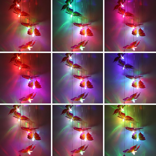 Lámpara De Campanillas De Viento Solar Con Panel De Inducción Automática Que Cambia De Colores, Lámpara De Campanillas De Viento LED, Para Patios, Terrazas, Interiores, YLSHRF morado y amarillo