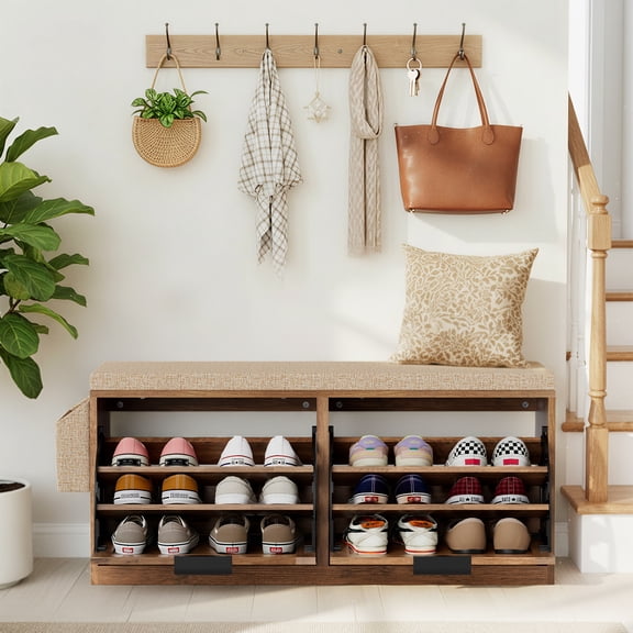Rattan Shoe Storage Bench