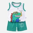 thumbnail image 2 of Myshe Baby Boy Girls Toddler Summer Outfit Short Sleeve T-shirt Elastic Waist Shorts 2 Piece Short Set Summer Outfits For 18-24 Months 2t 3t 4t 5t 6t Summer Outfits kids,Green,2-3 Years, 2 of 5