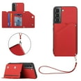 thumbnail image 1 of Feishell Fit for Samsung Galaxy S22 5G Phone Case with Wrist Strap,Shockproof Premium PU Leather Back Magnetic Buckle Flip Kickstand Credit Card Slots Anti-Scratch Protective Cover,Red, 1 of 6