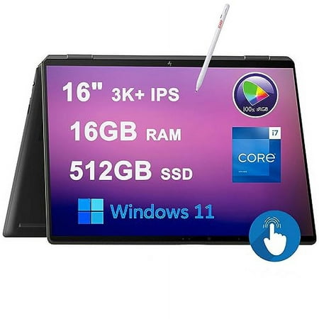HP Spectre X360 16 2-in-1 Laptop 16" 3K+ IPS Touchscreen (100% sRGB 400nit Low Blue Light) 13th Generation Intel 14-Core i7-13700H 16GB RAM 512GB SSD Backlit Fingerprint Thunderbolt Win11 Black + Pen