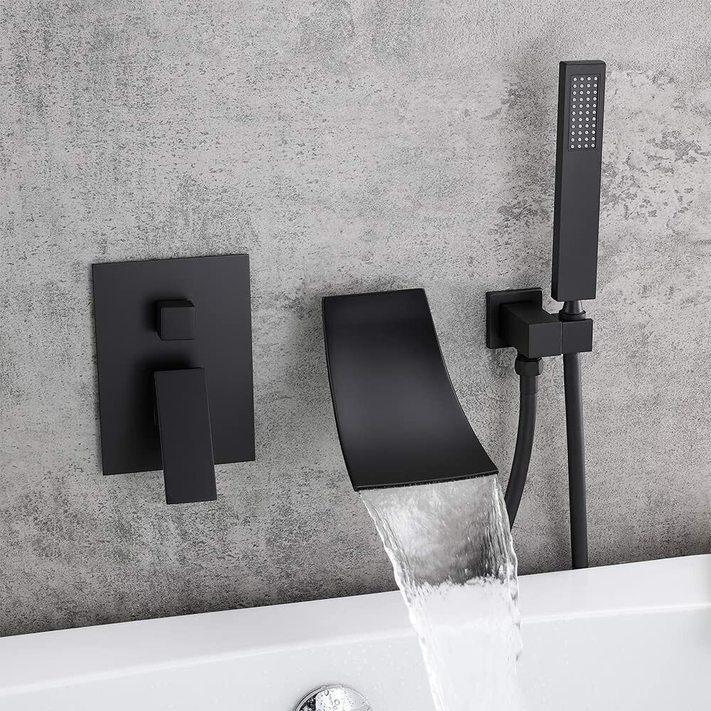 Wall Mount Bathroom Faucet Black Waterfall Basin Sink Bathtub Filler Mixer Tap
