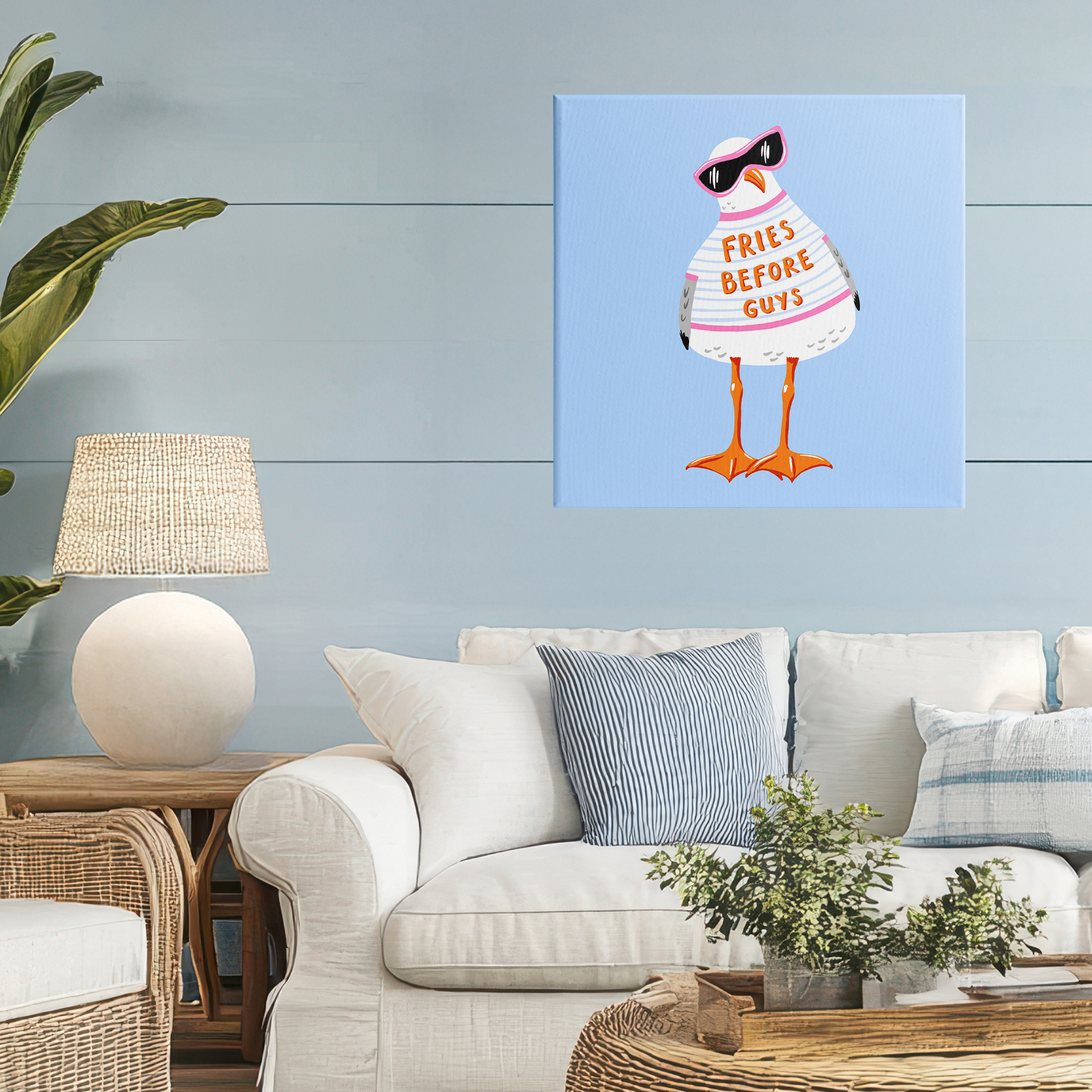 Stupell Industries Fries Before Guys Seagull Canvas Wall Art design by Bex Morley Design, 24 x 24