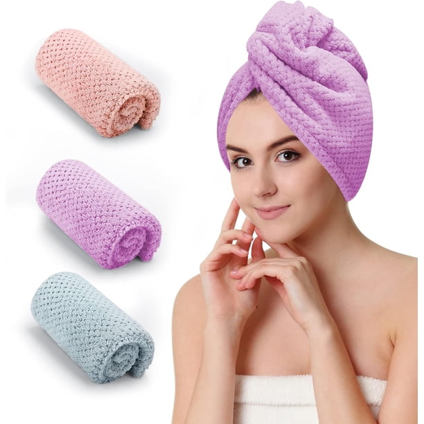 Toalla de microfibra para el cabello, 3 unidades, para cabello mojado, turbante de secado rápido, antifrizz para cabello rizado.