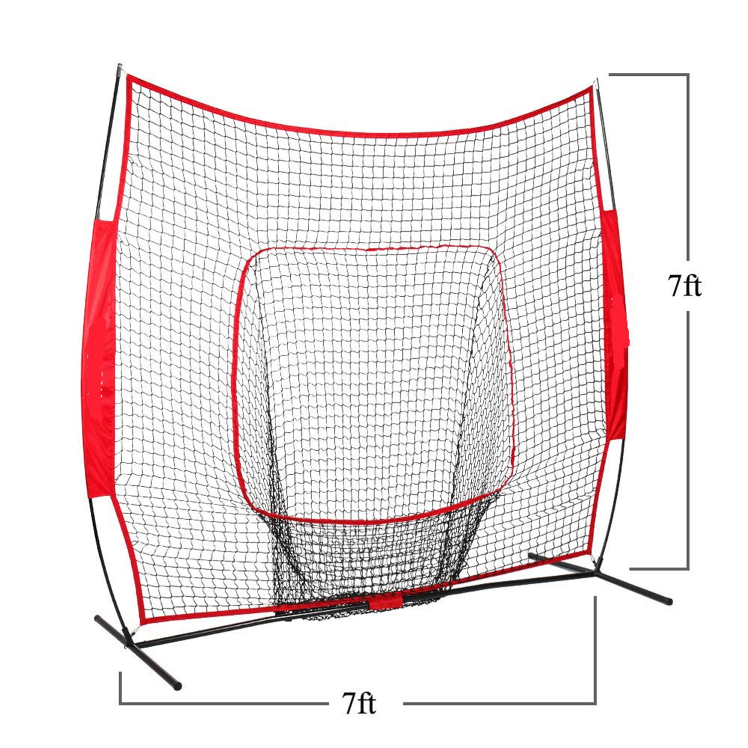 LINKPAL 7'×7' Baseball Softball Practice Net Hitting Batting Catching Pitching Training Net w/ Carry Bag & Metal Bow Frame, Baseball Training Equipment