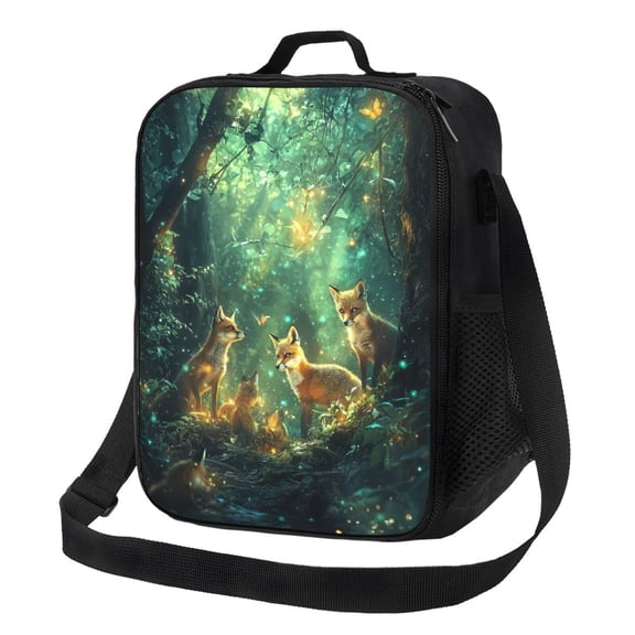 Mystical Fox Lunch Bag Reusable Lunch Box Insulated Tote Bag with Adjustable Shoulder Strap