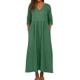 thumbnail image 3 of XIAONU Womens Loose Maxi Dress V Neck Three Quarter Sleeve Pocket Casual Vacation Dress, 3 of 3
