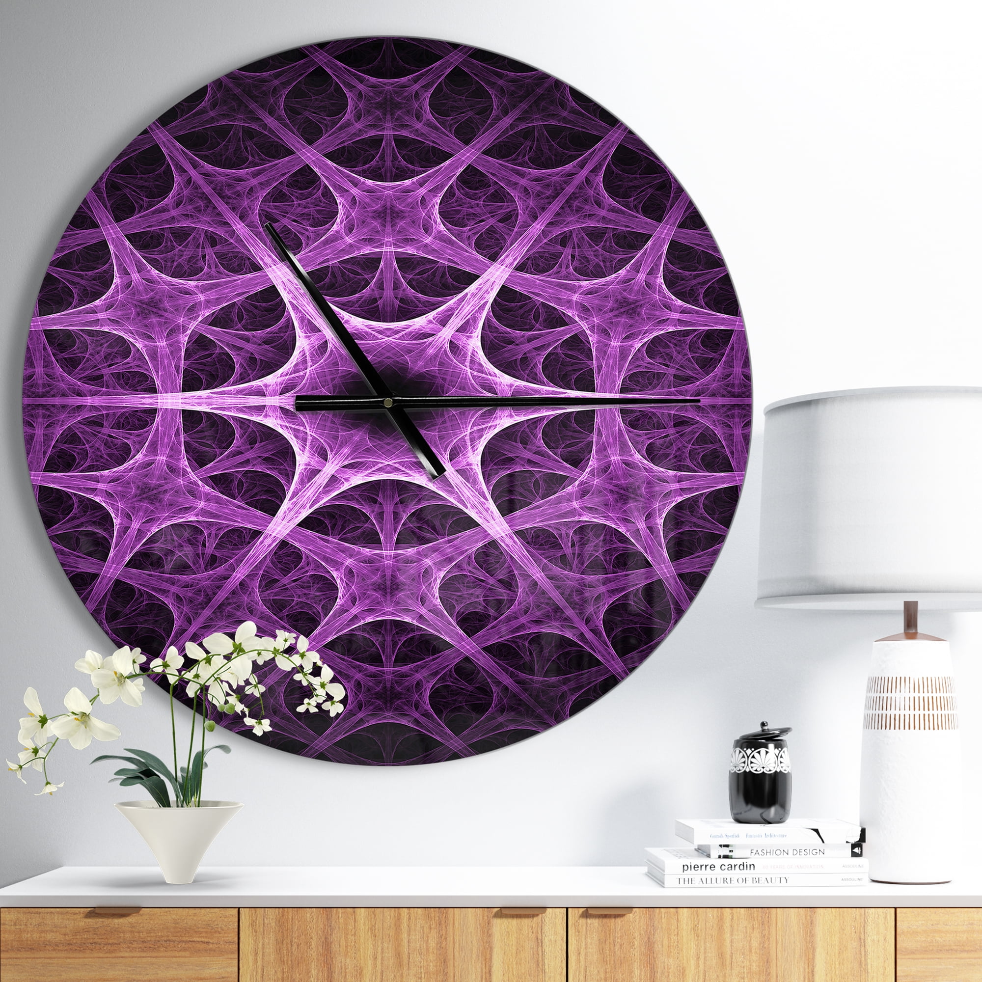 Designart 'Abstract purple thorn flower ' Modern wall clock