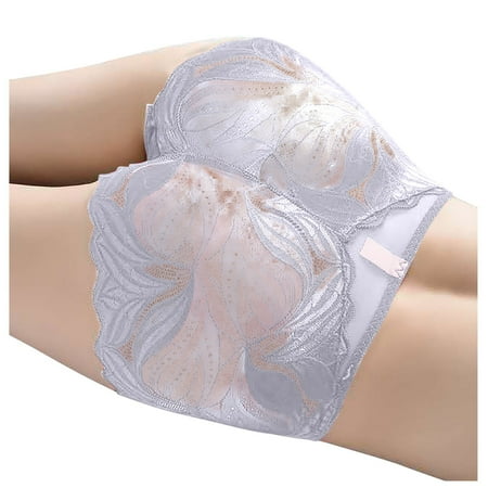 

DNDKILG Women s Breathable High Waist Underwear Lace Soft Panties Comfort Briefs Gray L