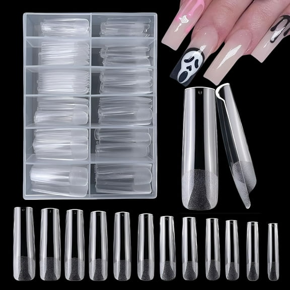 RAGUPEL Gel Nail Tips Square 240pcs Extra Long Clear Tapered Square Fake Nails Full Cover False Nail Tips for Acrylic Nail Extension Clear Large