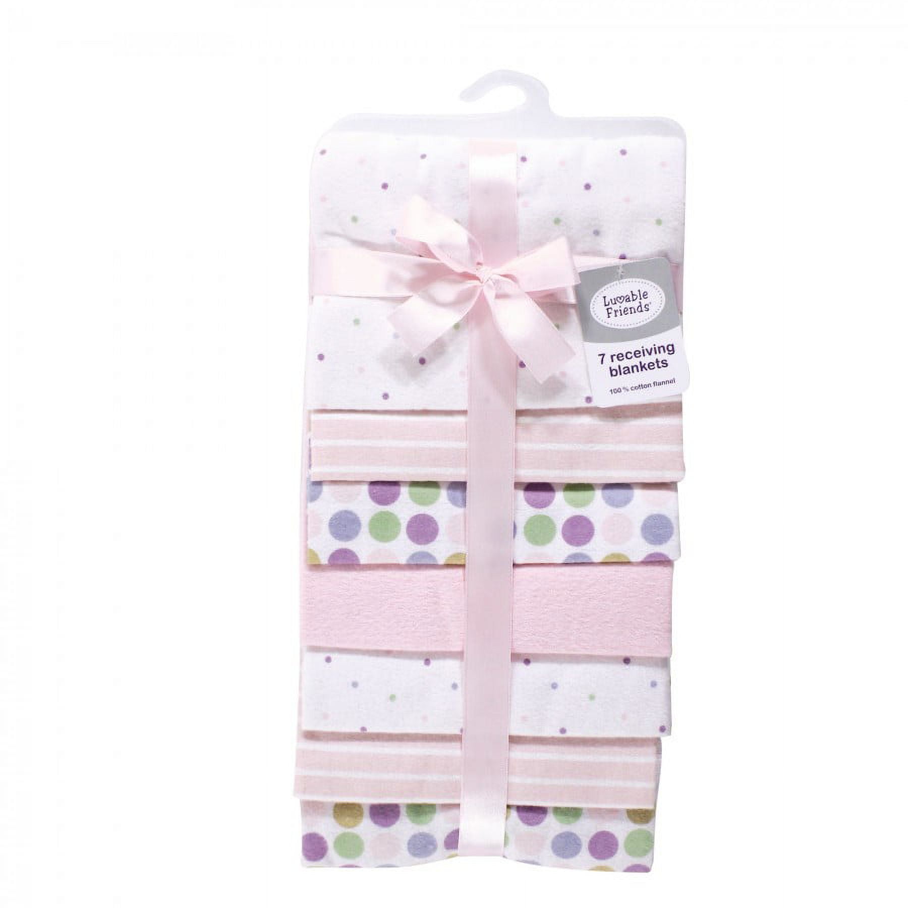Luvable Friends Baby Girl Cotton Flannel Receiving Blankets, Pink Polka Dots 7-Pack, One Size