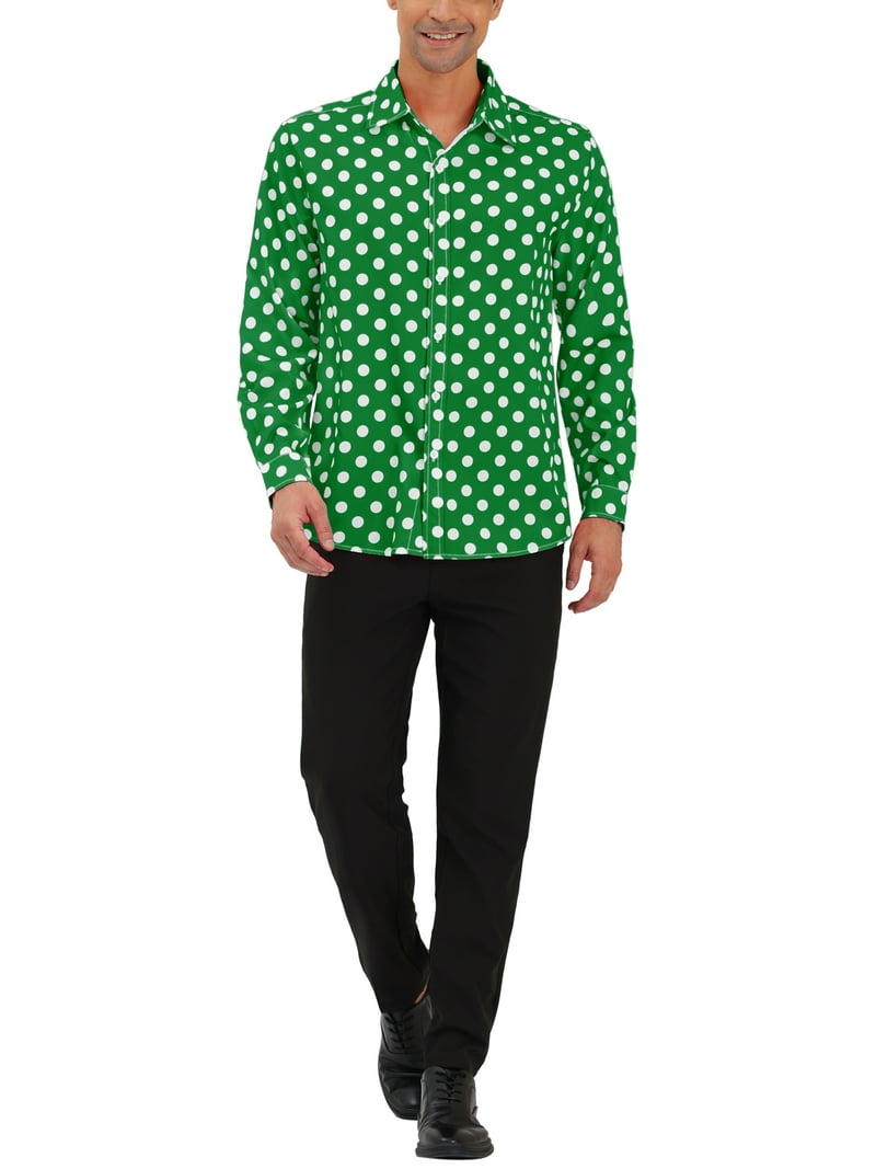Unique Bargains men's Slim Polka Dots Shirt - Dark Green - Button-Down