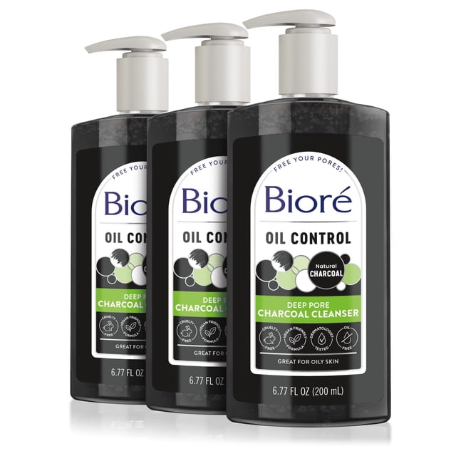 Face Wash Bioré Charcoal, limpiador profundo de poros para piel grasa, 200 ml