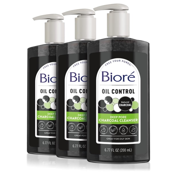 Face Wash Bioré Charcoal, limpiador profundo de poros para piel grasa, 200 ml