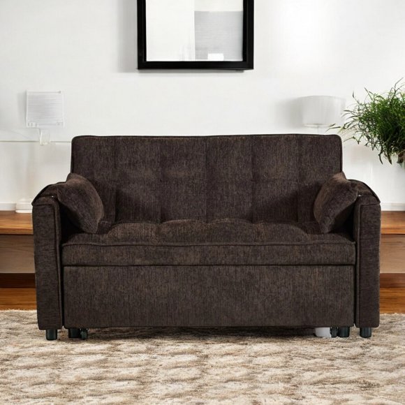 Cosmic Homes Aspire Brown Fabric Sofa Bed with USB Charging Ports, Convertible Sleeper with Cup Holders, Pull-Out Couch Bed for Small Spaces