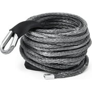 Gray Synthetic Winch Rope 3/8'' x 50ft 26, 500 Lbs Synthetic Winch Line Cable Rope with Protective Sleeve for Off Road Vehicle 4WD SUV Truck ATV UTV SUV