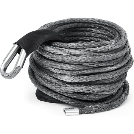 Gray Synthetic Winch Rope 3/8'' x 50ft 26, 500 Lbs Synthetic Winch Line Cable Rope with Protective Sleeve for Off Road Vehicle 4WD SUV Truck ATV UTV SUV