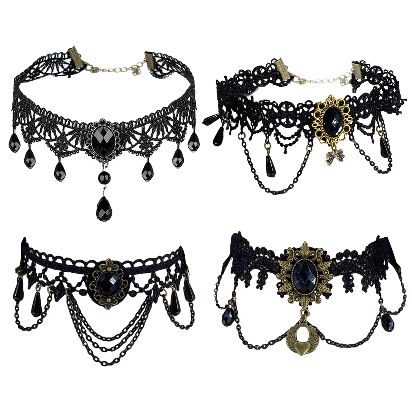 Set De 3 Piezas De Accesorios Góticos De Encaje Negro - Collar, Máscara Y Guantes - Disfraz De Vampiro Y Halloween Para Mujer - Cómodo Y Ajustable