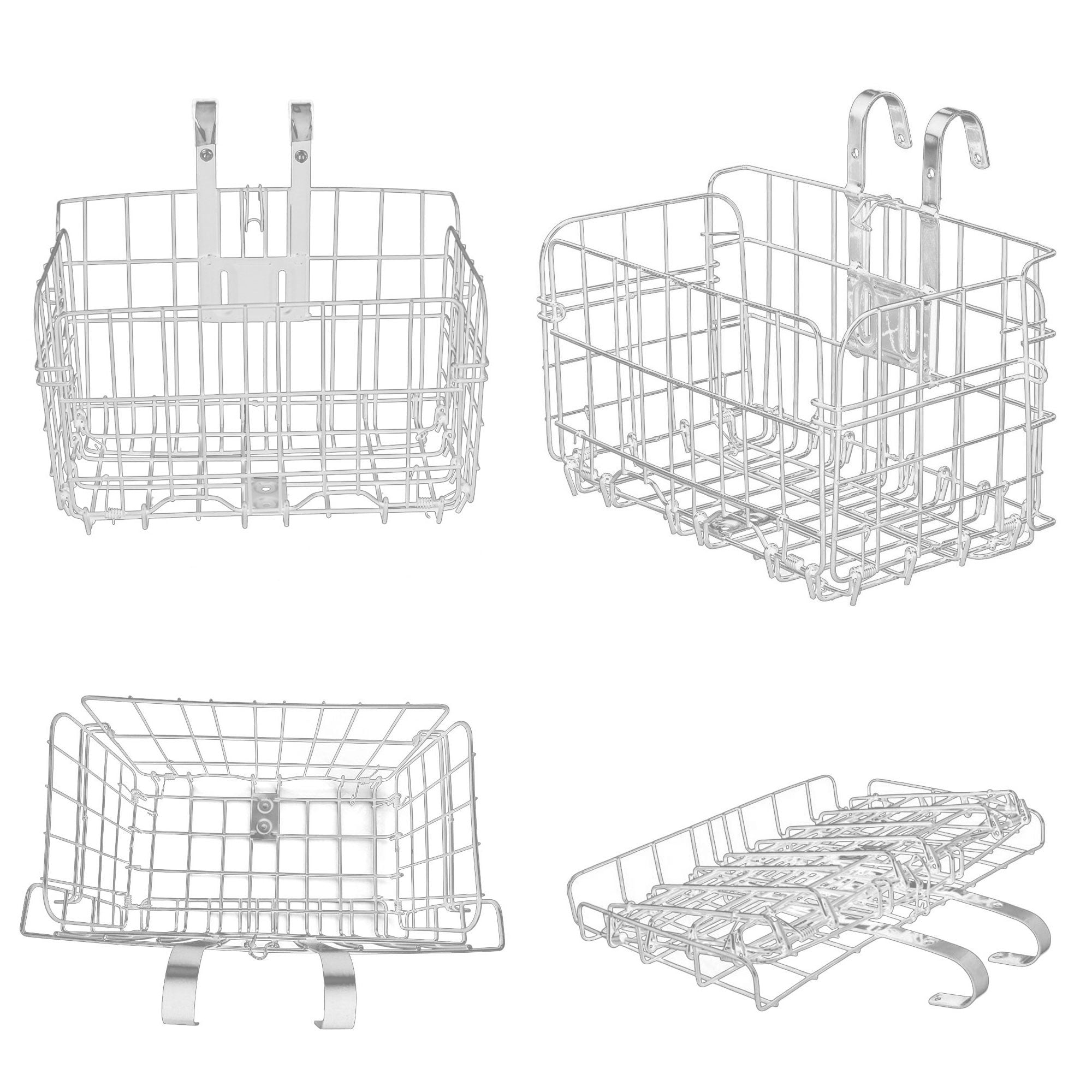 Semfri Folding Bicycle Front Basket Rustproof Removable Metal, Mesh Cover, Easy to Attach to Front Handlebars, Fits Most Bikes (Silver)