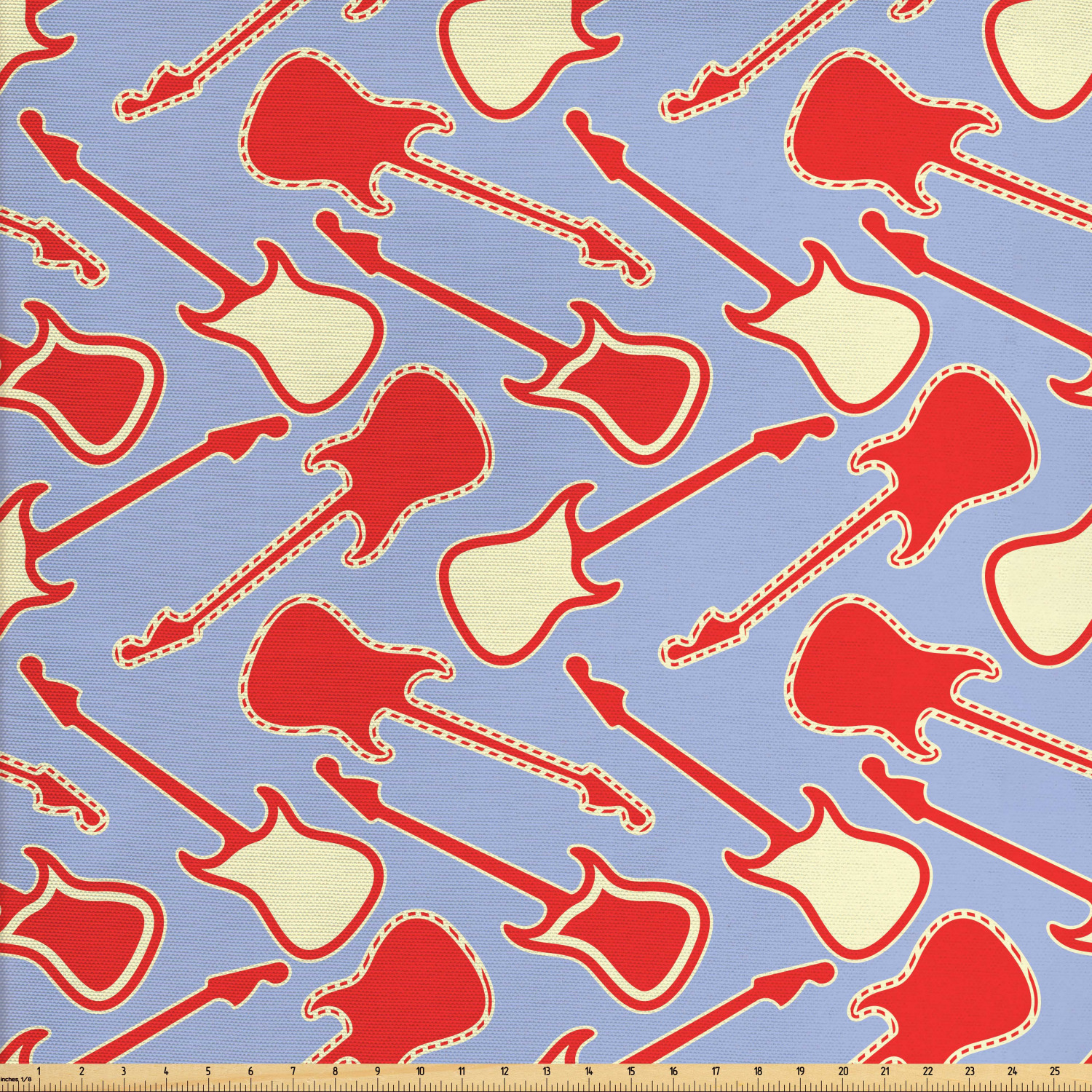 Guitar Fabric by The Yard, Abstract Bicolor Music Equipment Illustration Rock n' Roll Modern