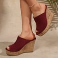 thumbnail image 3 of Rokment Peep Toe Platform Wedge Slides Sandals for Women Ladies Fashion Casual Suede Chunky High Heels Dress Slip on Cork Footbed Summer Shoes Red Size 6, 3 of 8