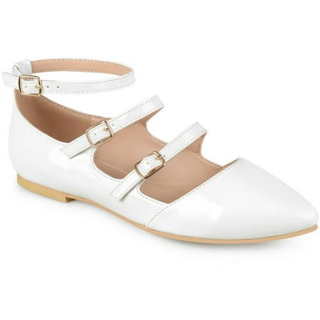 Patent Buckle - Womens Buckle Faux Patent Strappy Flats