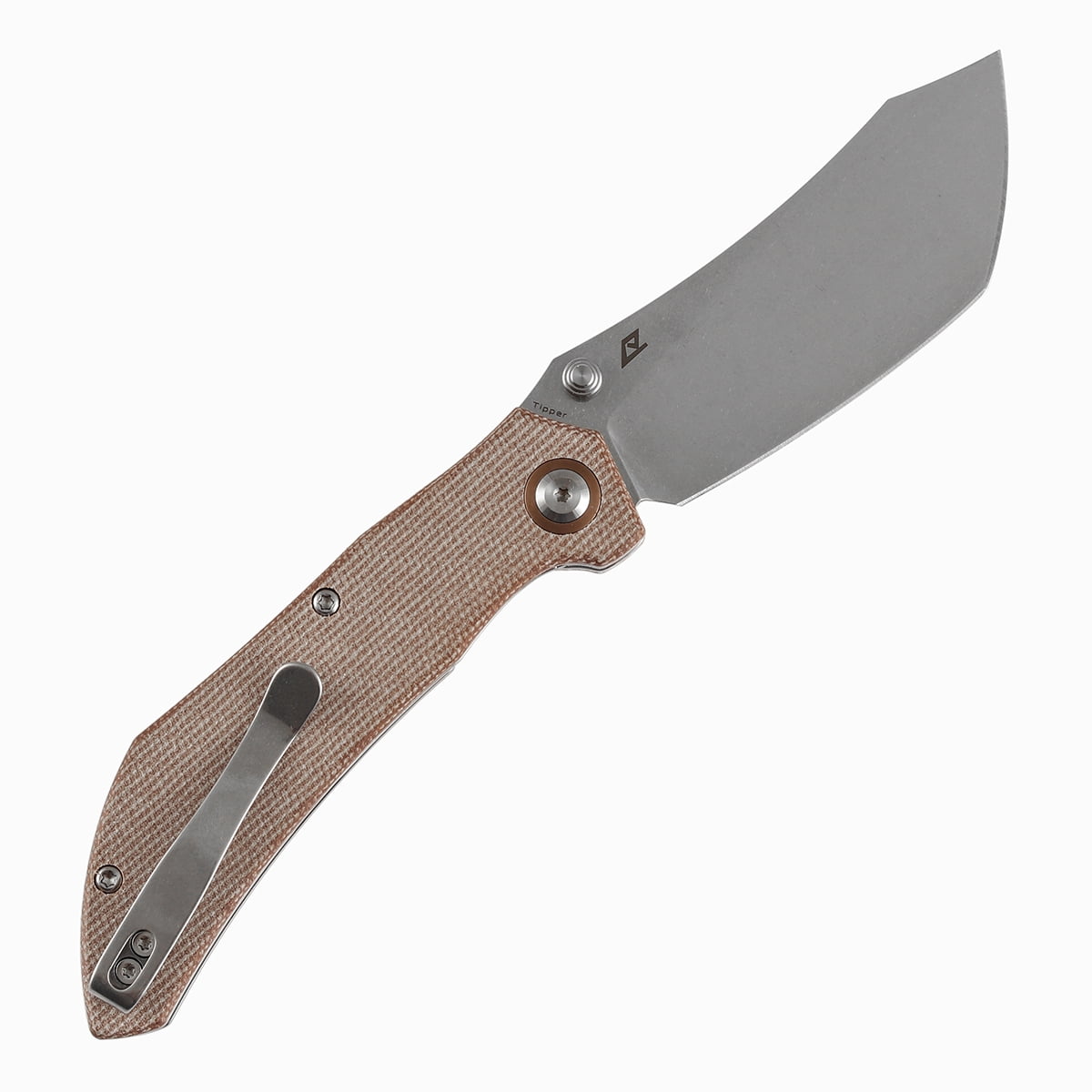 Tenable Tipper Folding Pocket Knife 3.39'' Stonewashed Nitro V Blade,Brown Micarta Handle,B1079A3