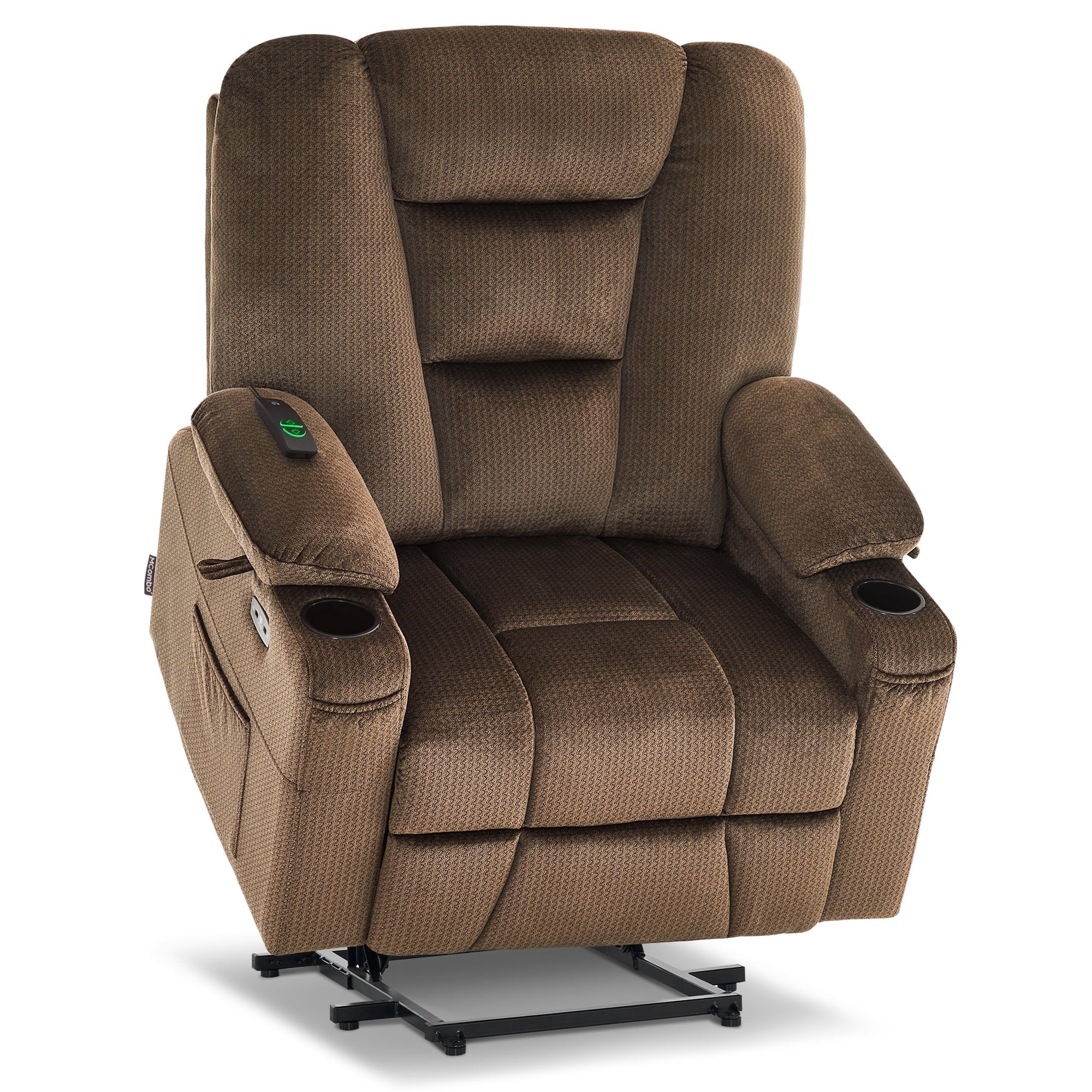 MCombo 27.2'' Extra Wide Seat Power Lift Recliner Chair for Short People, Fabric R7561 (Brown, Small-Wide)