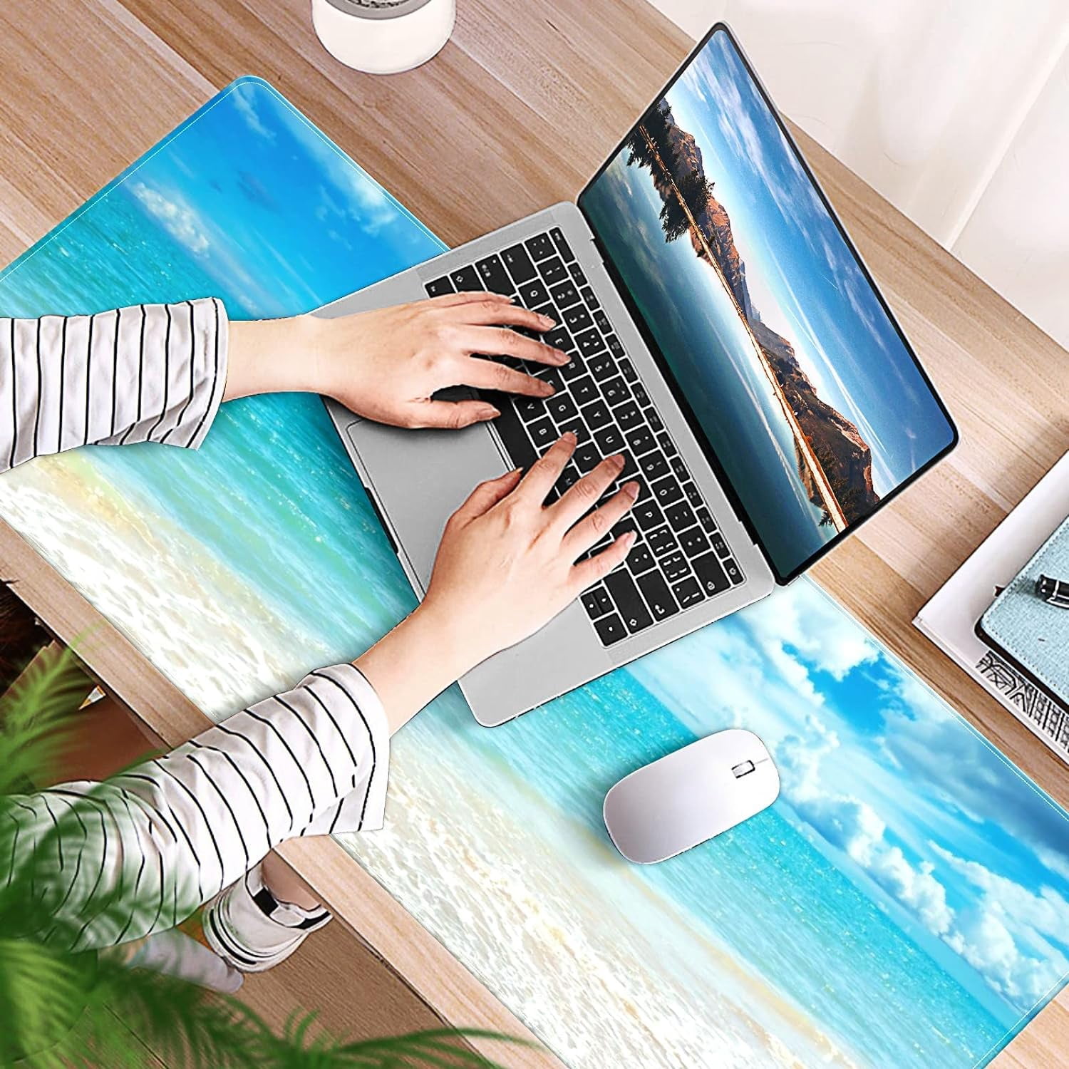 Beach Clouds Sky Desk Mat, Desk Accessory, Cute Workspace, Trendy Workspace, Trendy, 35.4x15.7in Large Gaming Mouse Pad, Cute Desk Topper, Pretty Desk Pad