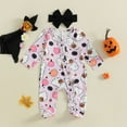 thumbnail image 2 of MEZZALL Toddler Halloween Autumn Cute Baby 100 Days Pumpkin Printed Long Sleeve Zipper Footed Jumpsuit Onesie For 0-6 Months Holiday, 2 of 6