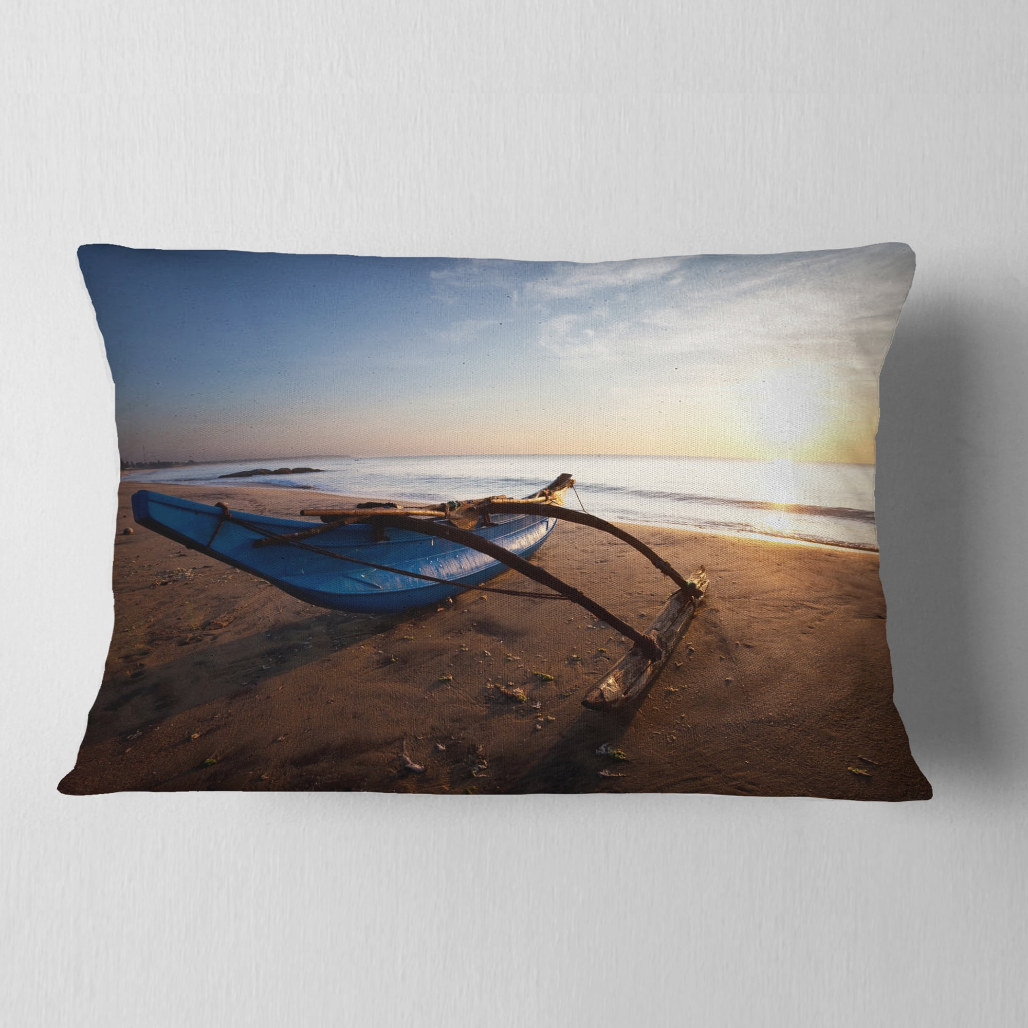 Designart Fishing Boat in Sri Lanka Beach - Seashore Throw Pillow - 12x20