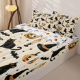 thumbnail image 3 of Feelyou Cartoon Witch Cat Zipper Queen Comforter Set with Fitted Sheet and 2 Pillowcases, Spooky Pumpkin Zipper Bedding Set, Cream, Halloween Reversible, 4pcs, 3 of 7