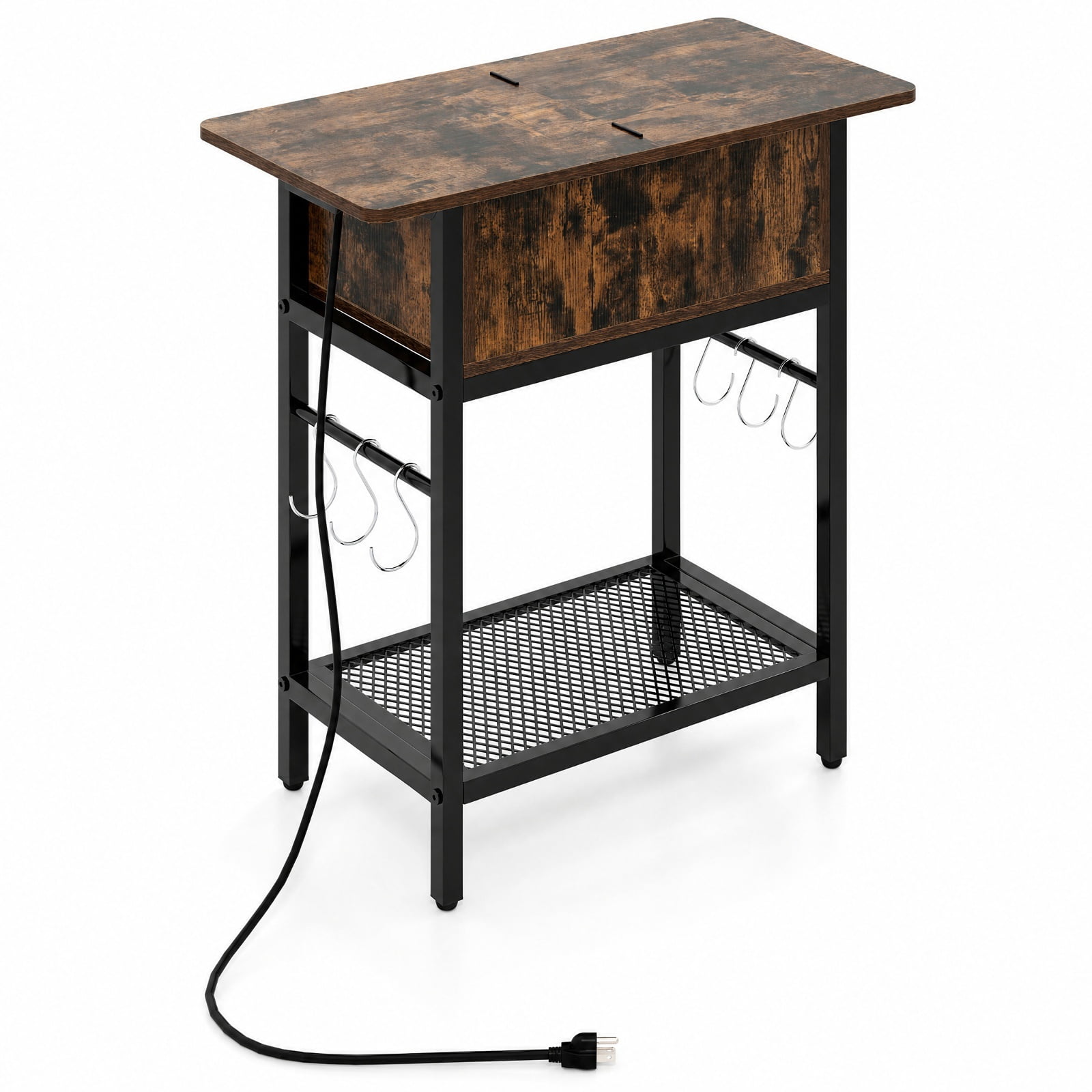 Furnibear End Table with Charging Station USB Ports Outlets and Flip Top Hidden Compartment for Living Room Bedroom and Sofa Side, Coffee