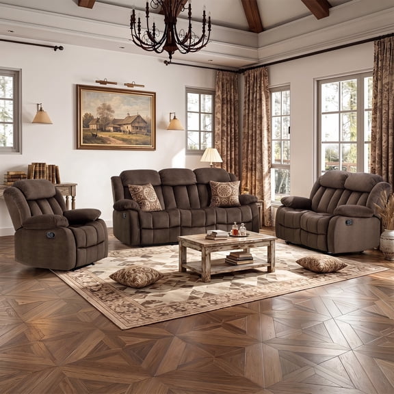 Bonzy Home Manual Recliner Sofa Living Room Furniture Set, Manual Recliner Chair, Manual Loveseat and 3 Seat Recliner Sofa Couch Set for Living Room