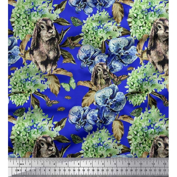 Soimoi Viscose Chiffon Fabric Rabbit,Lilac & Pansy Floral Printed Craft Fabric by the Yard 42 Inch Wide
