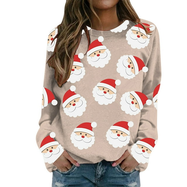 toraway Sweat à Capuche Graphique pour Femmes Nouveau Chandail en Molleton de Noël Imprimé Col Rond Manches Longues Décontracté à la Mode m