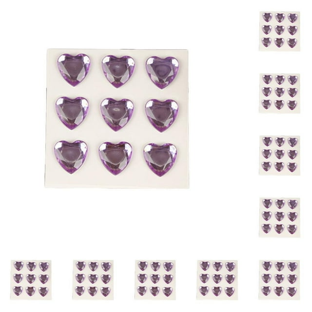 tredstone 10 Sheets Rhinestone Stickers Children Hand Acrylic Decals Three-dimensional Student DIY Love Heart Crafts Label Table Party Light Purple