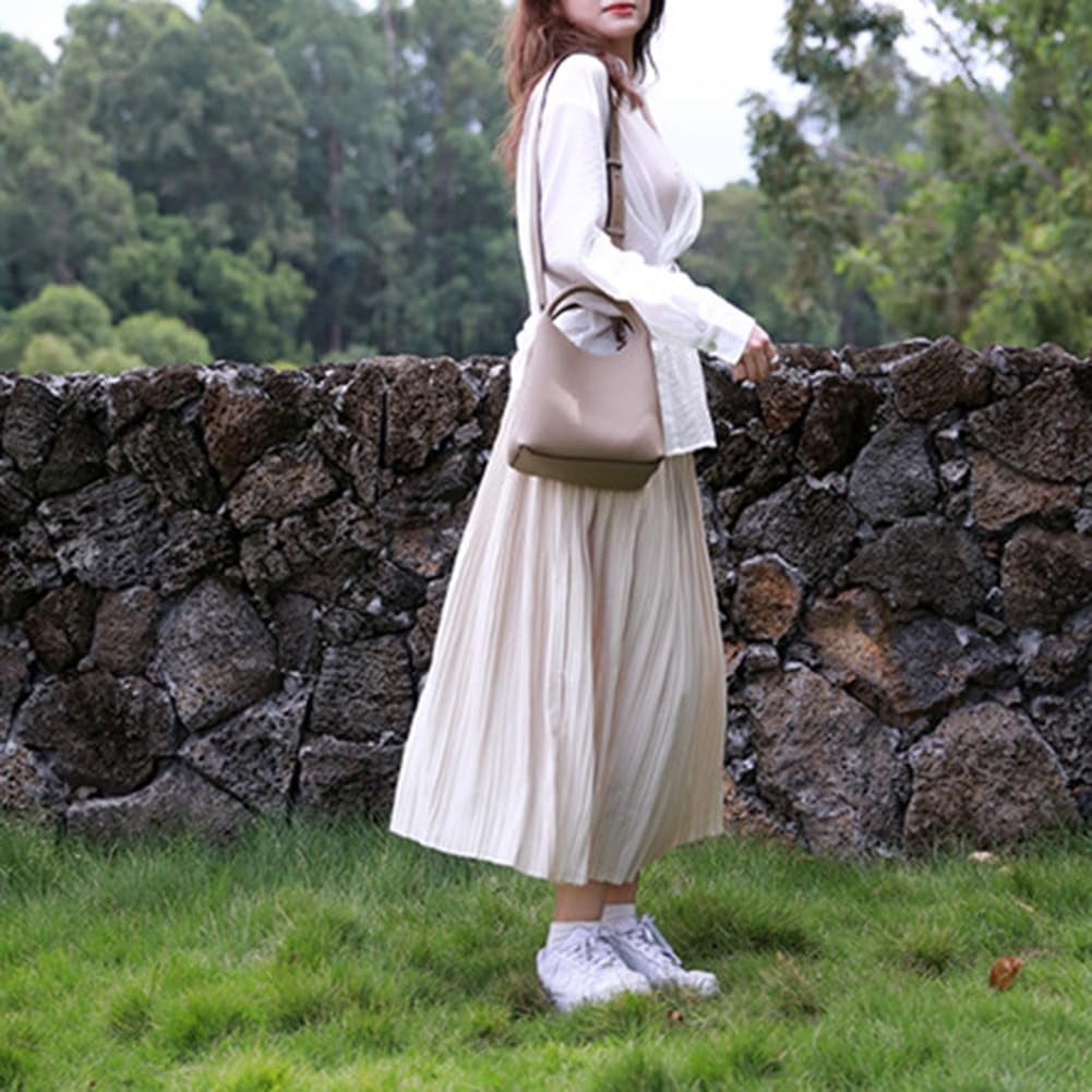 HLSOHJP Small Genuine Leather Crossbody Bags Hobo Purse for Women Shoulder Bucket Bag Luxury Designer Handbag Satchels