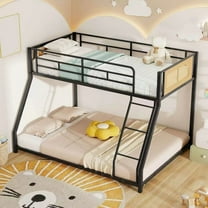 Auranook Metal Bunk Bed Twin Over Full Low Profile Bunkbeds w/ Full Length Safety