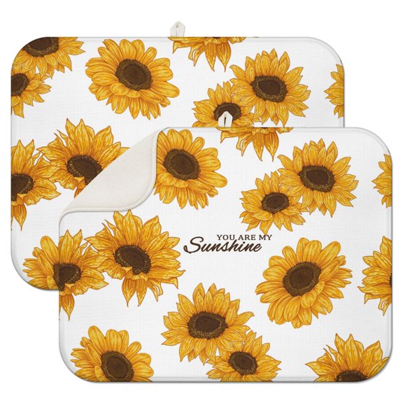 2 Pcs Sunflowers Dish Drying Mat - 18 X 24 Inch Floral Absorbent Microfiber Kitchen Counter Mat – Quick-Dry Dish Rack Alternative, Dish Drying Pad for Dishes, Cups, Utensils, Pots & Pans