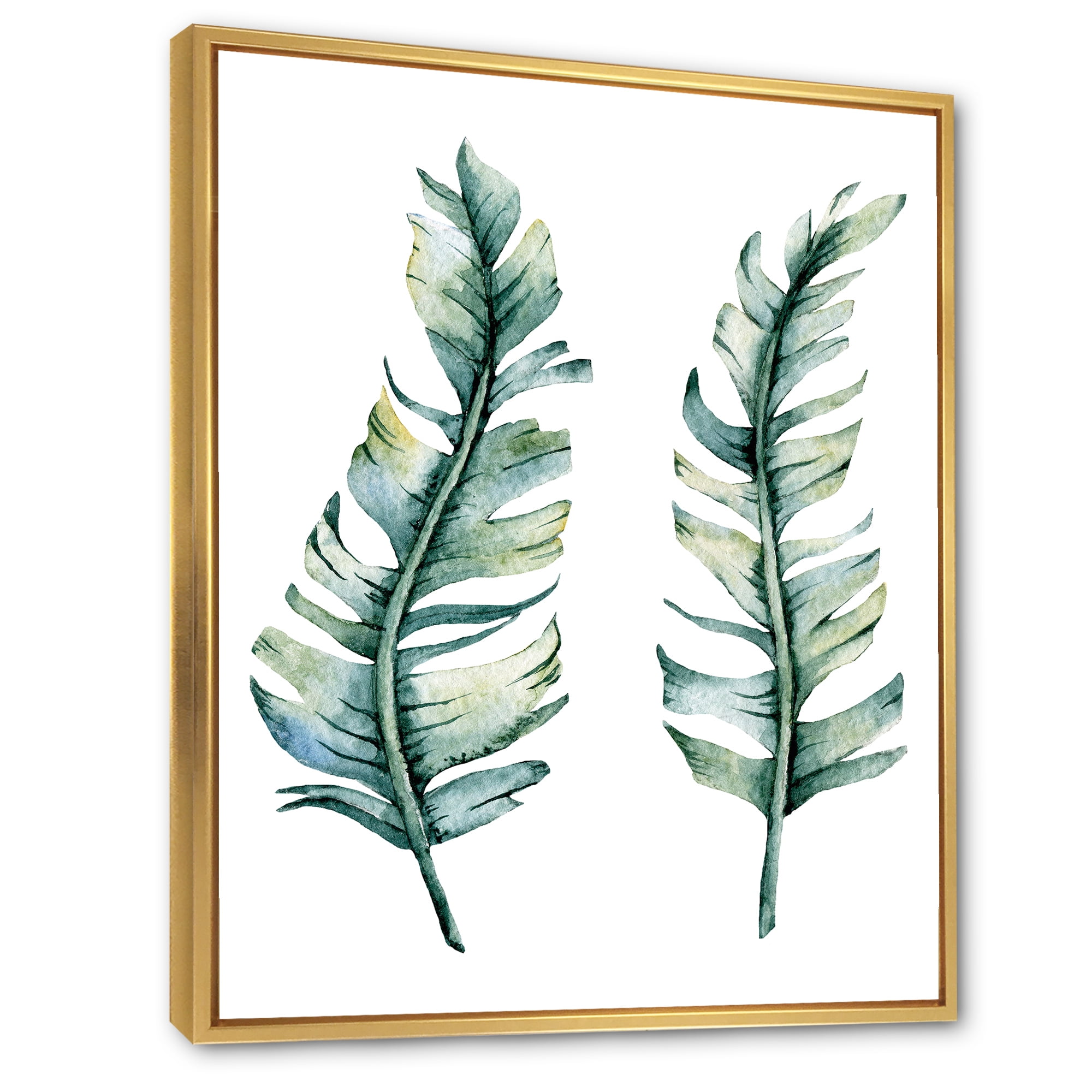 Designart 'Duo of Tropical Leaves On White' Farmhouse Framed Canvas Wall Art Print