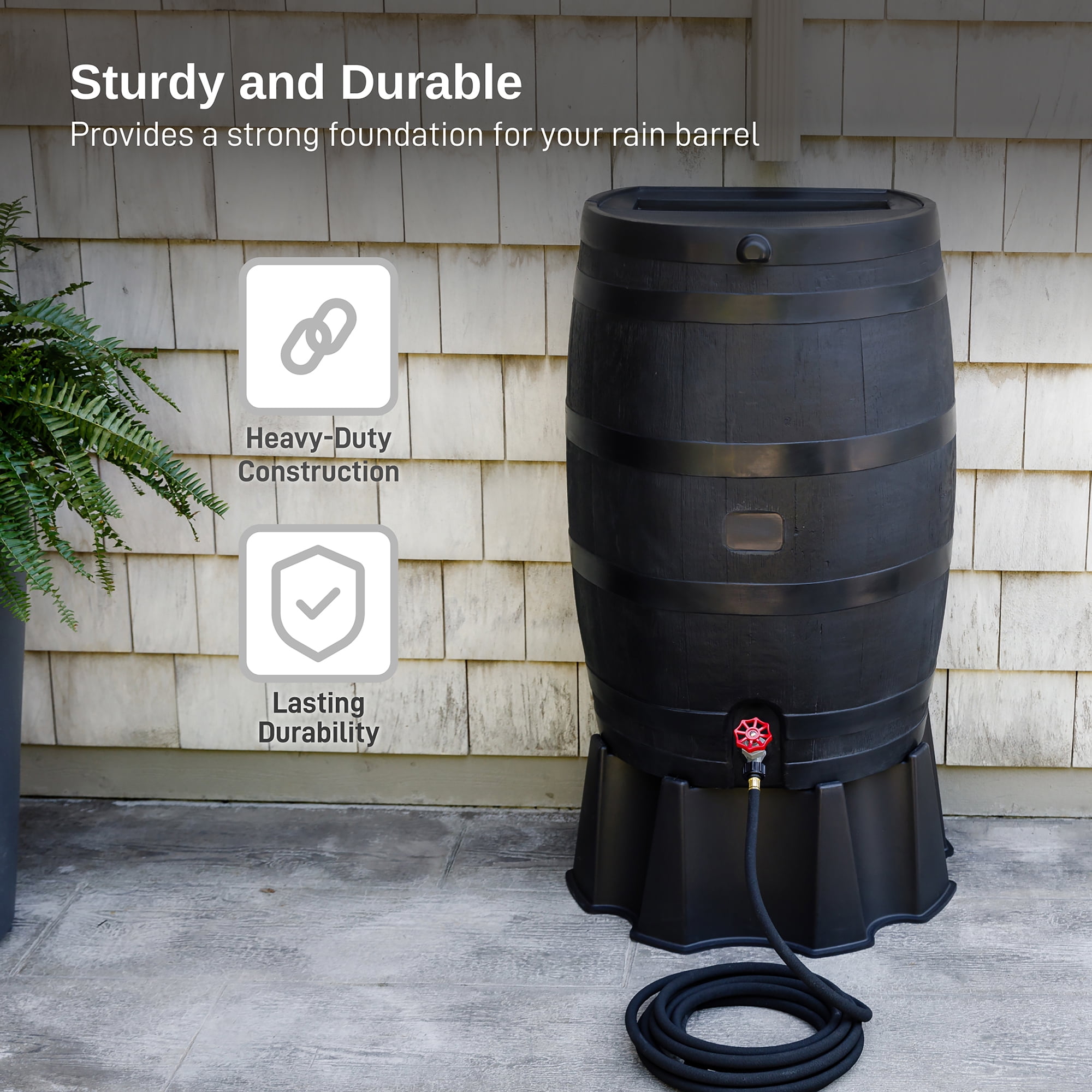 RTS Home Accents Flat Back Rain Barrel Stand, Black Color