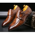 thumbnail image 6 of Santimon Men Dress Double Monk-straps Shoes Crocodile Pattern Slip On Casual Business Leather Shoes Brown 7 US, 6 of 8