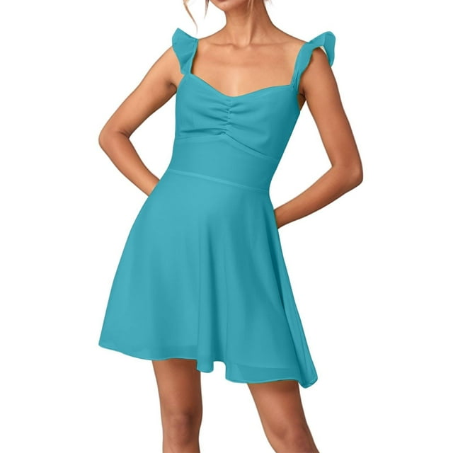 Vestido sin espalda de gasa lisa para mujer - Tirantes finos, ropa de oficina/casual - Tallas S-XL