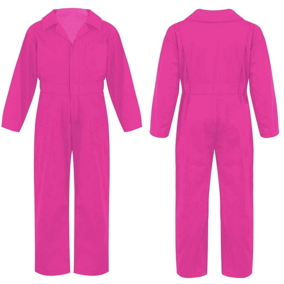 TiaoBug Kids Boys Mechanic Jumpsuit Coverall Boiler Suit Long Sleeve Overalls Jumpsuit Flight Suit Romper Hot Pink 16