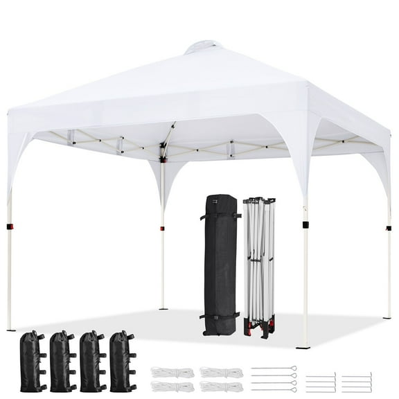 SEEKOL 10×10 Pop Up Canopy Tent with Vent, Easy Set Up Tent, Instant Sun Shelter Canopy with Wheeled Bag, 4 Sandbags, 8 Stakes & 4 Ropes, for Parties, Beach, Outdoor,White