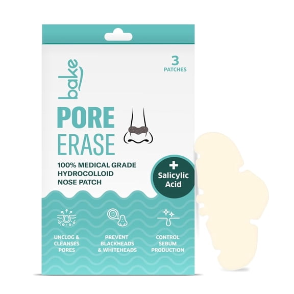 BAKE 2% Salicylic Acid Nose Strips for Blackheads, Whiteheads & Pore Cleansing | Hydrocolloid Nose Patches for Pores, Deep Cleansing (3 Strips)
