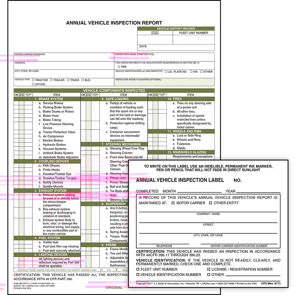 Annual Vehicle Inspection Report (3-Ply, Carbon Copy, Snap-Out Format, 8.5