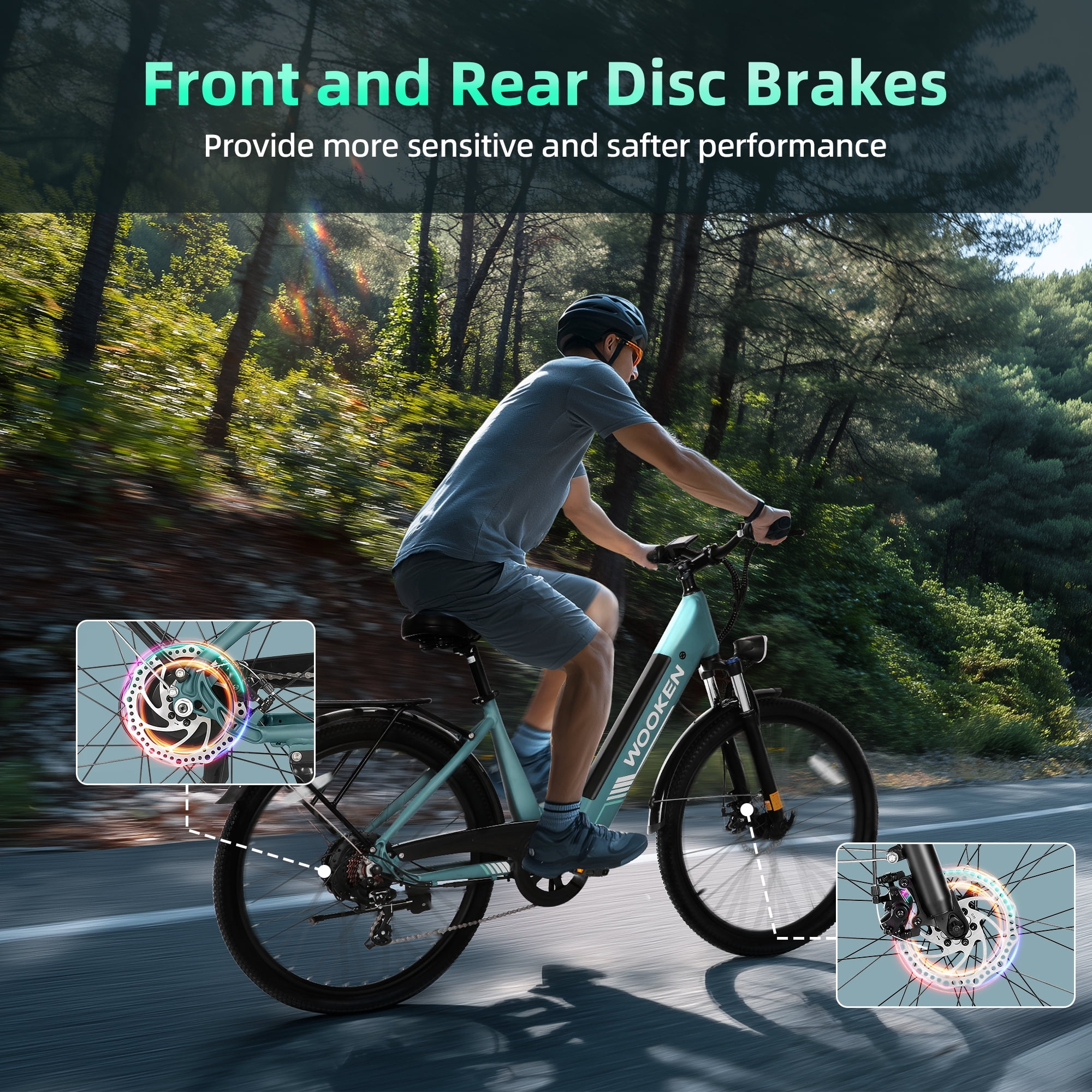 WOOKEN Electric Bike for Adults ,48V 10.4Ah Removable Battery and up to 50Miles 19.8MPH, 26" x 2.1" Electric Commuter Bike with 7-Speed and Front Suspension, UL 2849